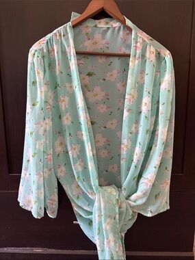 Mint Floral Tie-Front Blouse